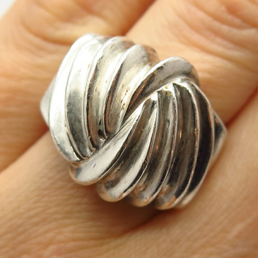 925 Sterling Silver Vintage Mexico Ribbed Wide Ring Size 7