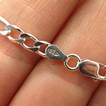 925 Sterling Silver Italy Figaro Link Bracelet 7 3/4"