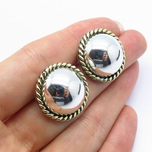 925 Sterling Silver 2-Tone Vintage Mexico Hemisphere Earrings