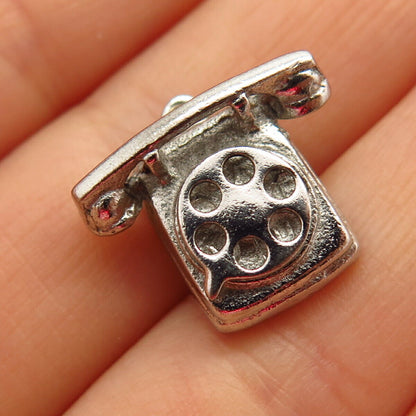 925 Sterling Silver Vintage Retro Rotary Phone Design Charm Pendant