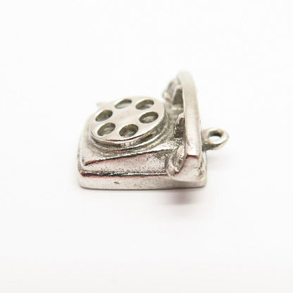 925 Sterling Silver Vintage Retro Rotary Phone Design Charm Pendant