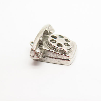 925 Sterling Silver Vintage Retro Rotary Phone Design Charm Pendant