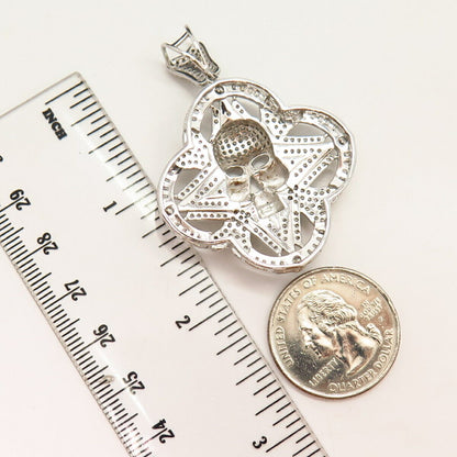 925 Sterling Silver Pave C Z Skull Design Biker Pendant