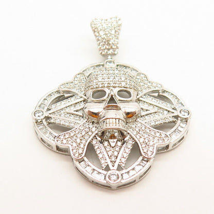 925 Sterling Silver Pave C Z Skull Design Biker Pendant