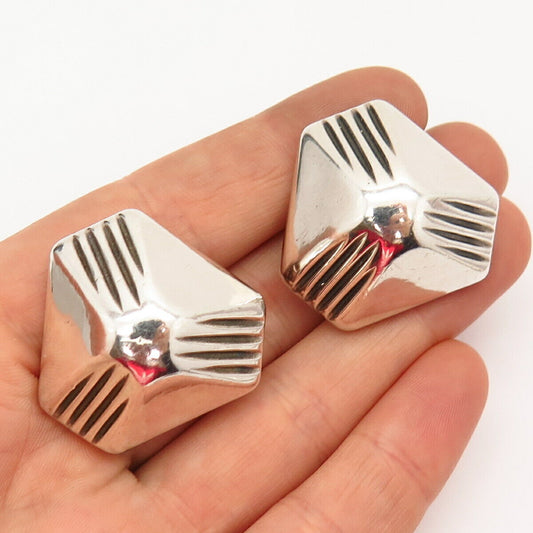 925 Sterling Silver Vintage Hollow Triangle Shape Clip On Earrings