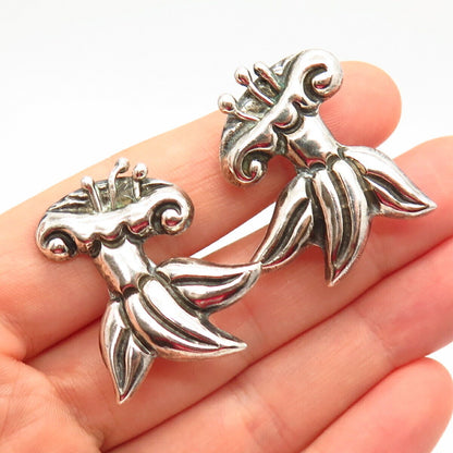 925 Sterling Silver Vintage Mexico Floral Design Screw Back Earrings