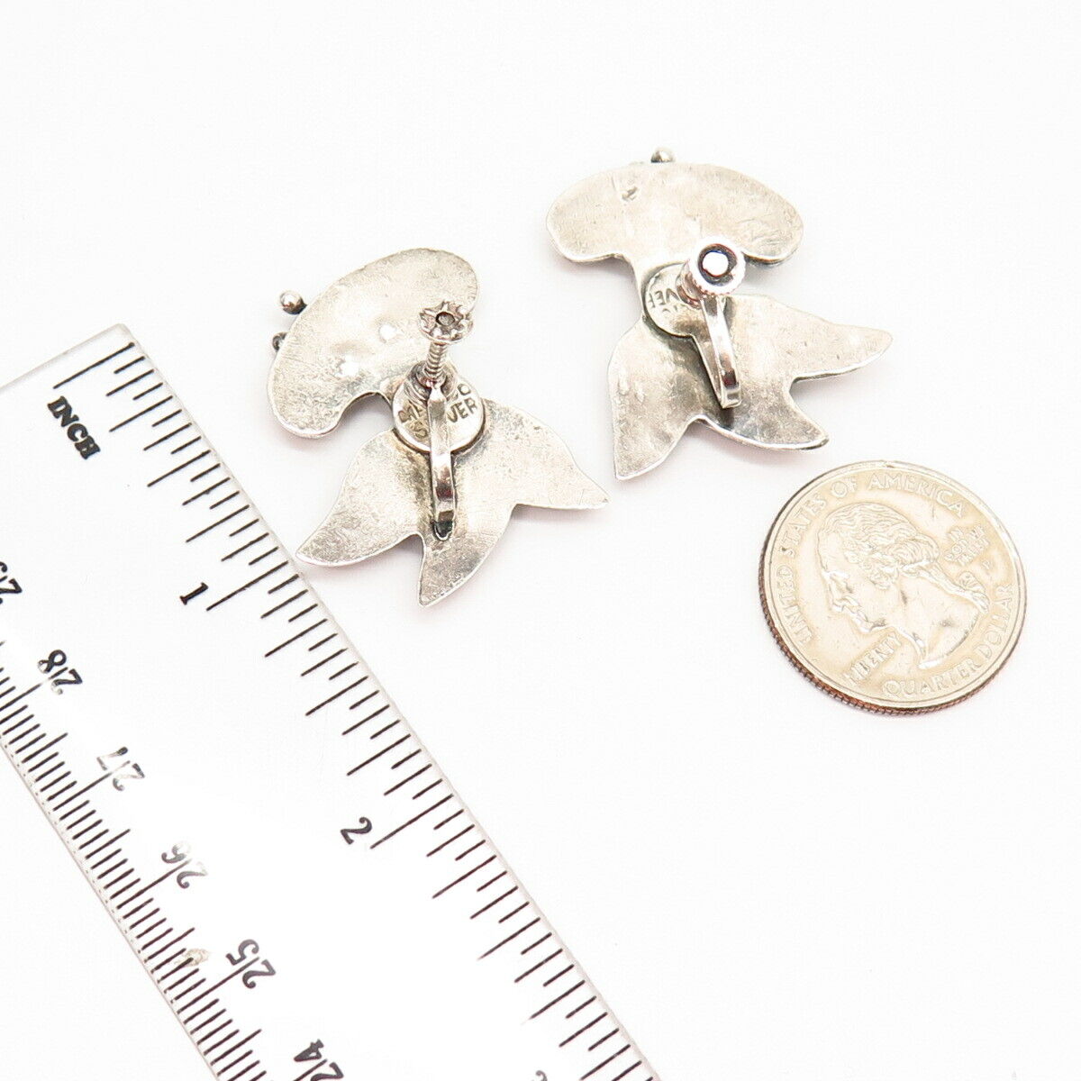 925 Sterling Silver Vintage Mexico Floral Design Screw Back Earrings