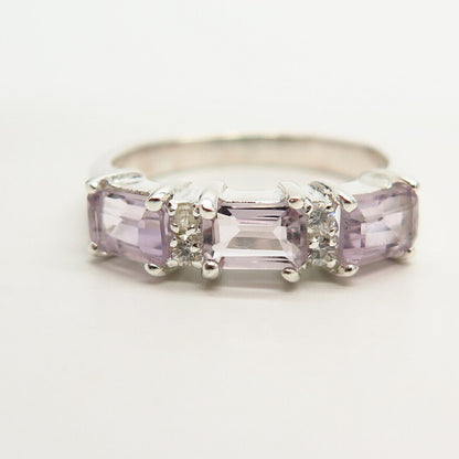 925 Sterling Silver Real Amethyst Gemstone & C Z 5-Stone Ring