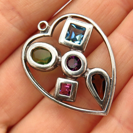 925 Sterling Silver Multi-Color C Z Heart Pendant