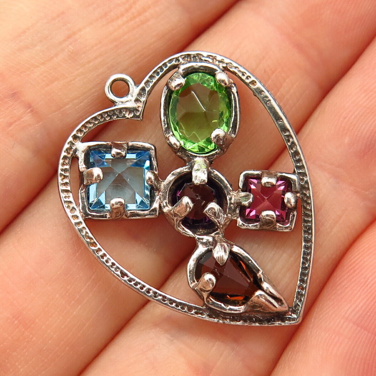 925 Sterling Silver Multi-Color C Z Heart Pendant