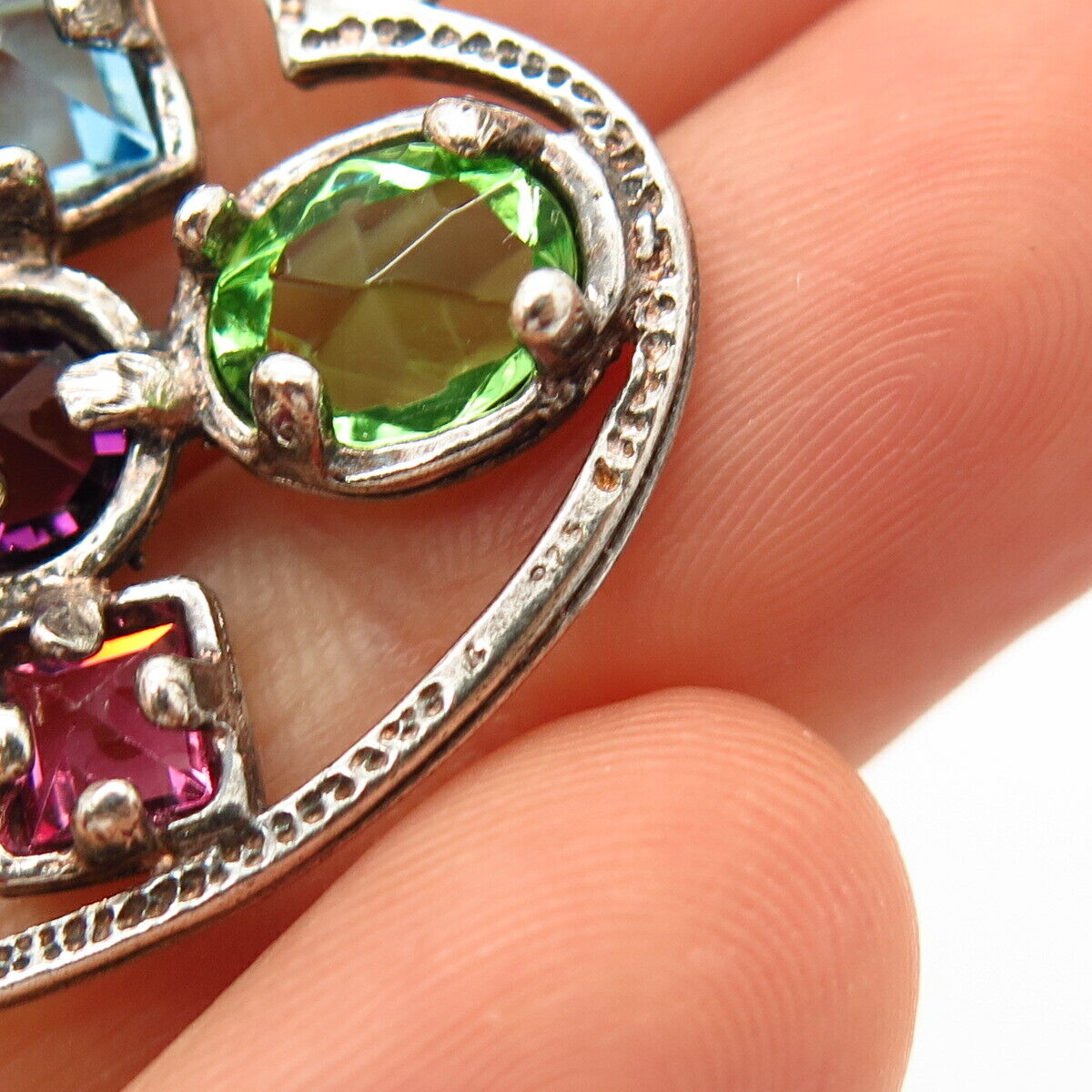 925 Sterling Silver Multi-Color C Z Heart Pendant