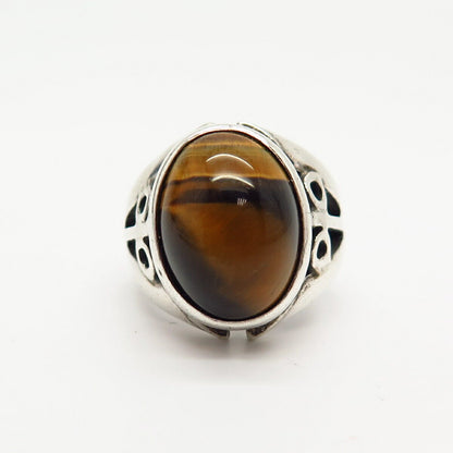 925 Sterling Silver Vintage Real Tiger Eye Gemstone Ring Size 4