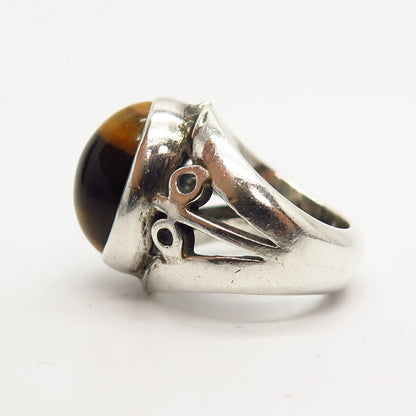 925 Sterling Silver Vintage Real Tiger Eye Gemstone Ring Size 4