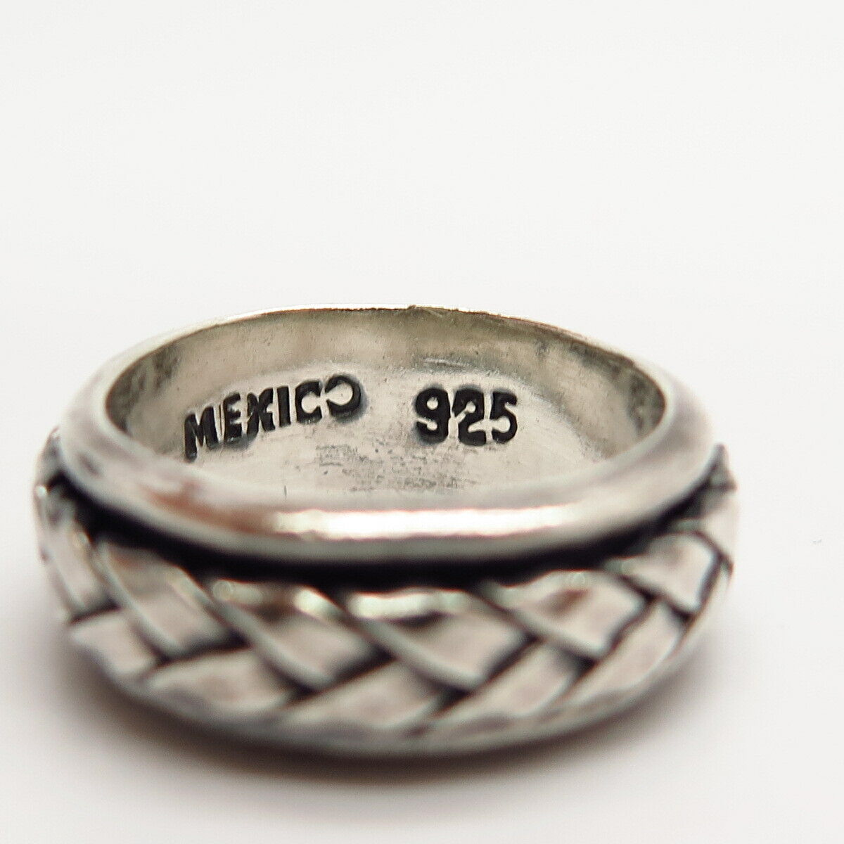 925 Sterling Silver Vintage Mexico Wicker Design Rotating Band Ring Size 6.5