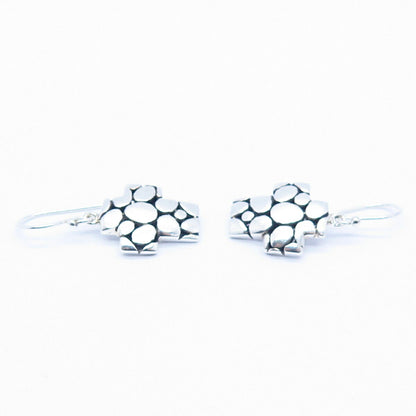 925 Sterling Silver Pebble Cross Design Dangling Earrings