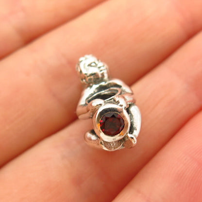 925 Sterling Silver Real Red Garnet Gemstone Sitting Angel Design Bead Charm