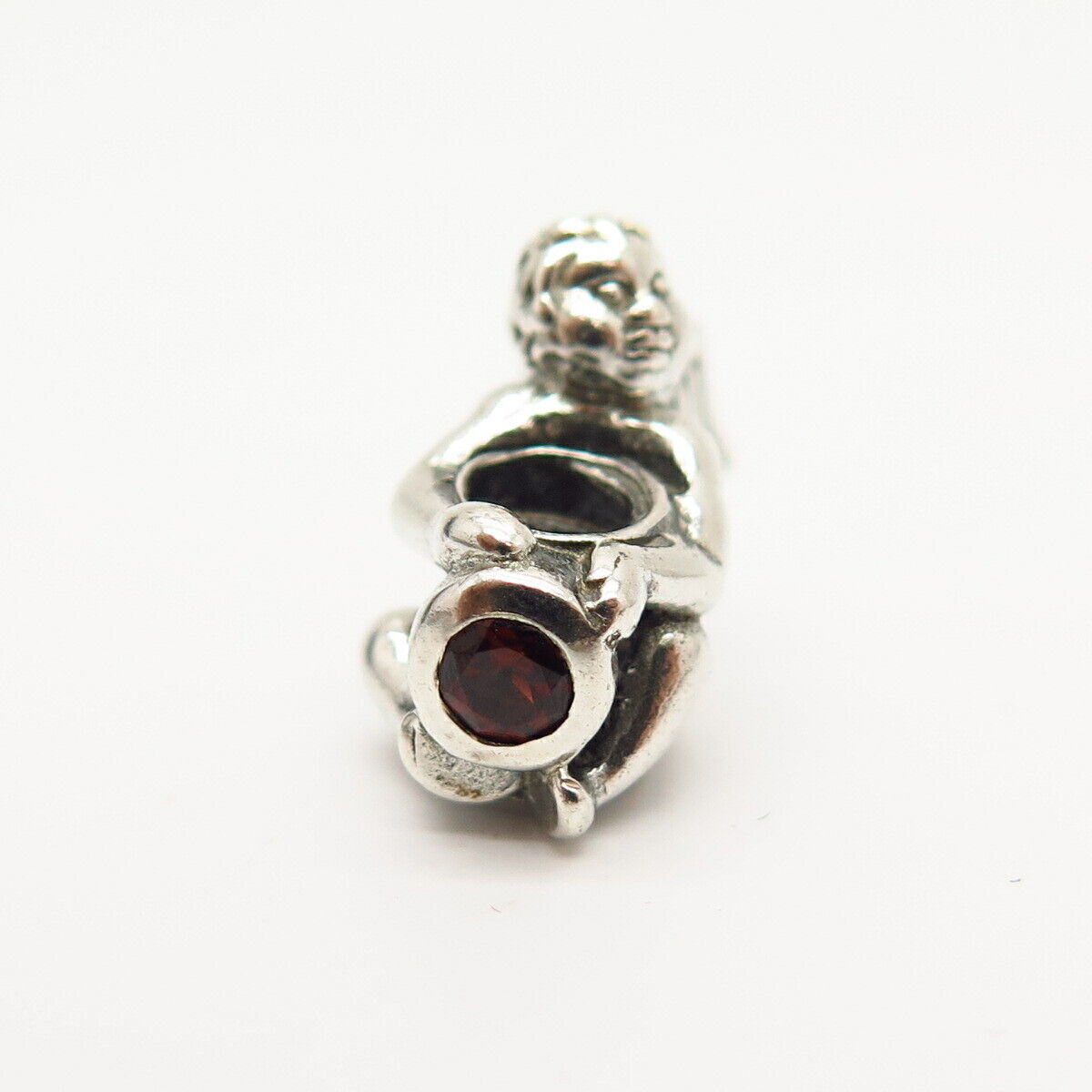 925 Sterling Silver Real Red Garnet Gemstone Sitting Angel Design Bead Charm