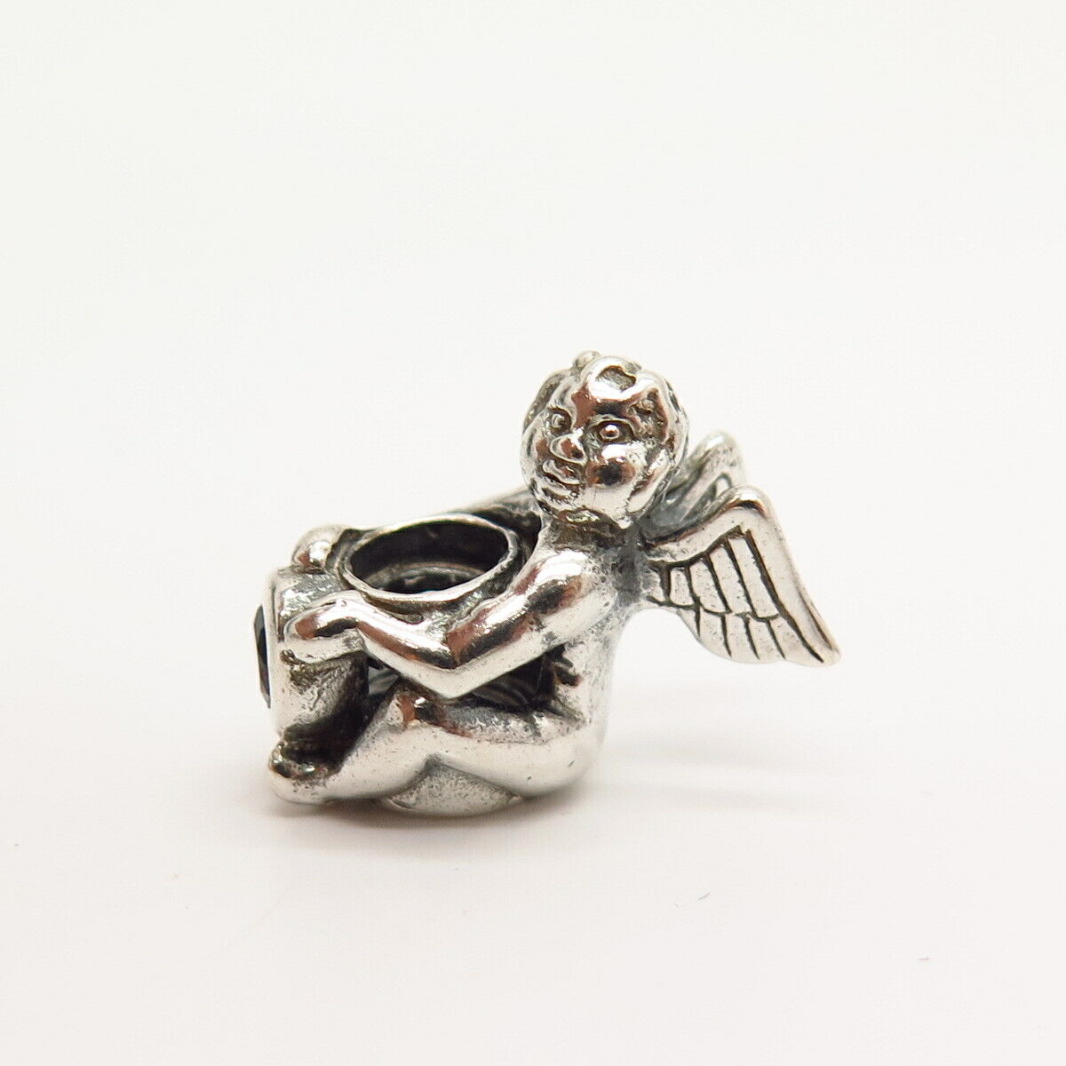 925 Sterling Silver Real Red Garnet Gemstone Sitting Angel Design Bead Charm