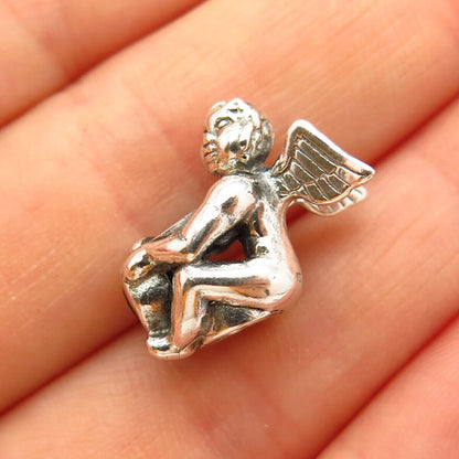 925 Sterling Silver Real Red Garnet Gemstone Sitting Angel Design Bead Charm