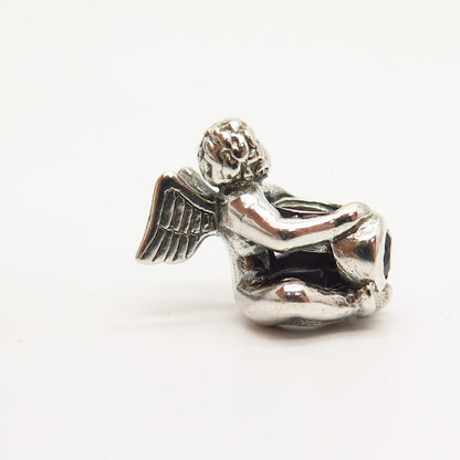 925 Sterling Silver Real Red Garnet Gemstone Sitting Angel Design Bead Charm