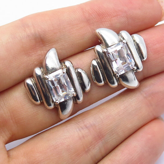 925 Sterling Silver C Z Modernist Design Earrings