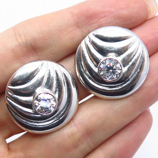 925 Sterling Silver C Z Ribbed Design Earrings