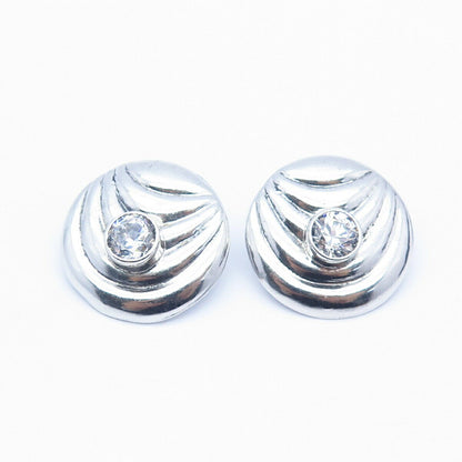 925 Sterling Silver C Z Ribbed Design Earrings