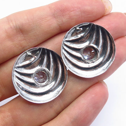 925 Sterling Silver C Z Ribbed Design Earrings