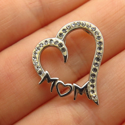 925 Sterling Silver C Z "Mom" Open Heart Slide Pendant