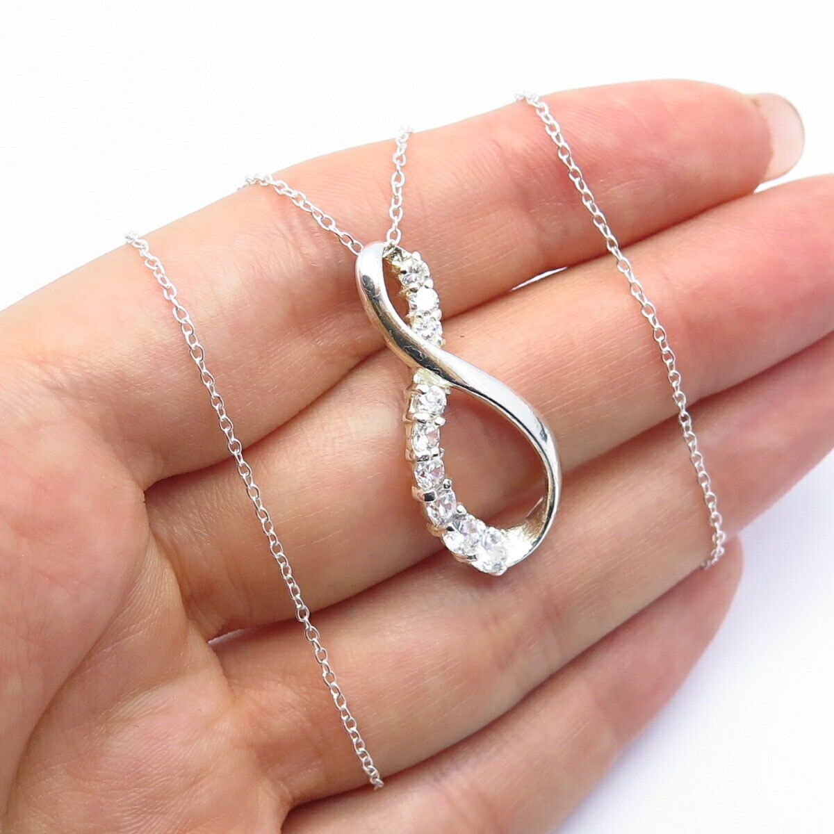 925 Sterling Silver C Z Infinity / Lucky Number "8" Pendant Chain Necklace 18"