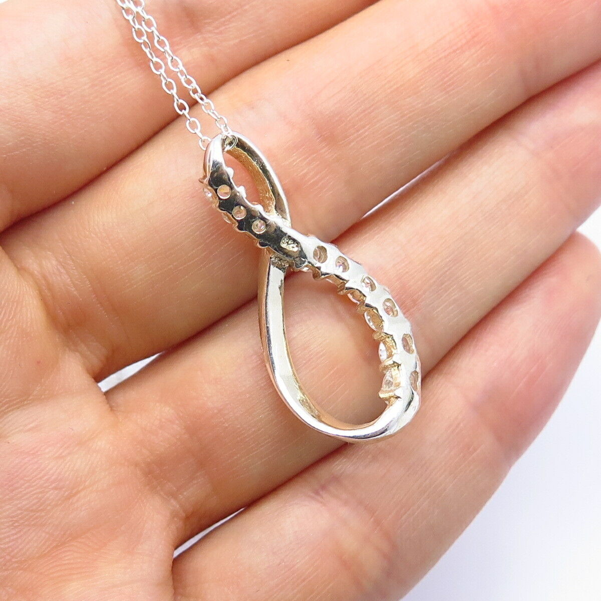 925 Sterling Silver C Z Infinity / Lucky Number "8" Pendant Chain Necklace 18"