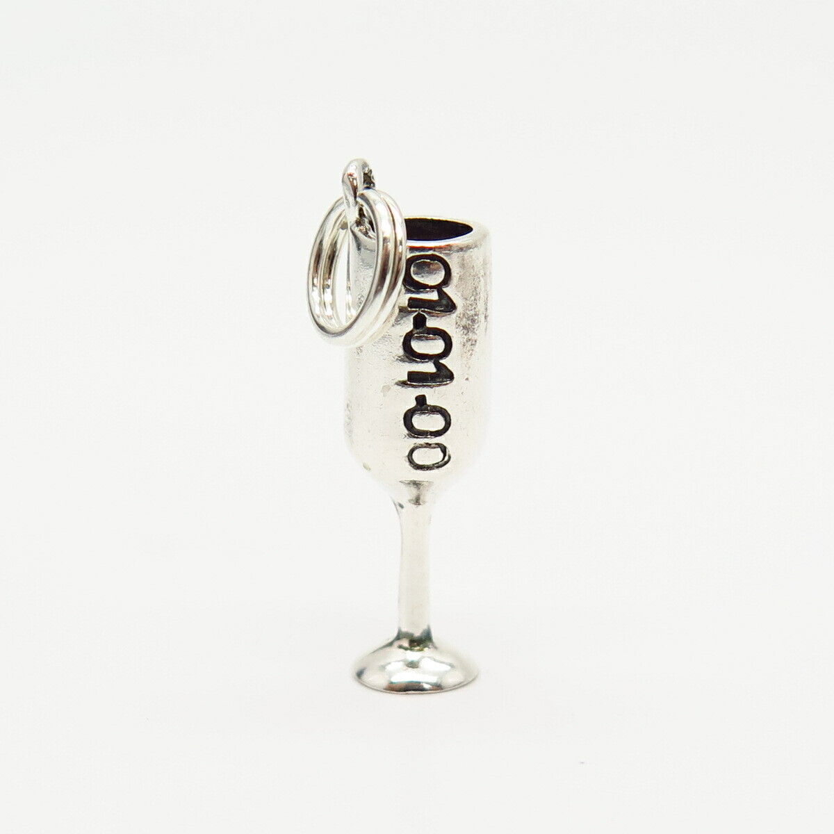 925 Sterling Silver "01-01-00" Champagne Glass Charm Pendant