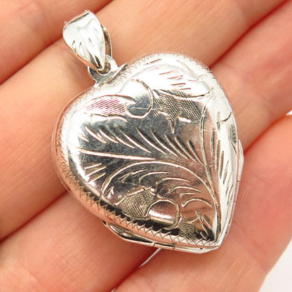 925 Sterling Silver Vintage Etched Heart Locket Pendant