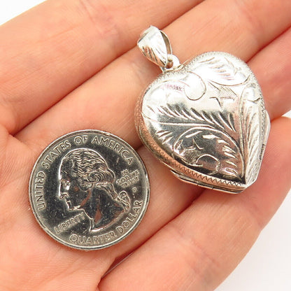 925 Sterling Silver Vintage Etched Heart Locket Pendant