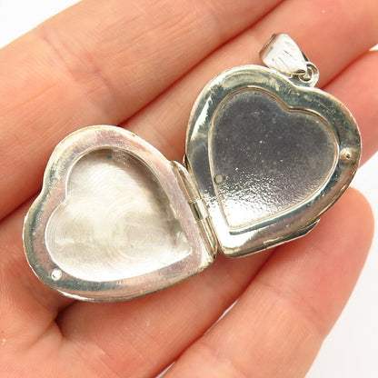 925 Sterling Silver Vintage Etched Heart Locket Pendant