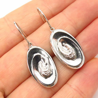 925 Sterling Silver C Z Swirl Oval Dangling Earrings