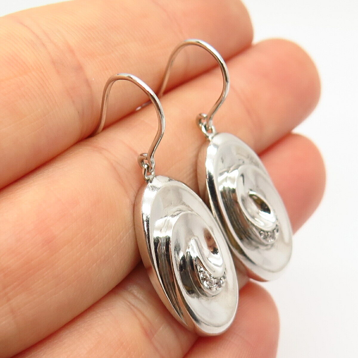 925 Sterling Silver C Z Swirl Oval Dangling Earrings