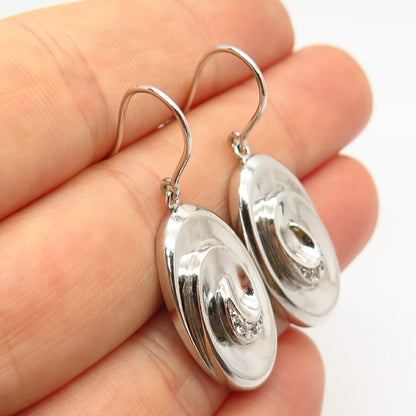 925 Sterling Silver C Z Swirl Oval Dangling Earrings