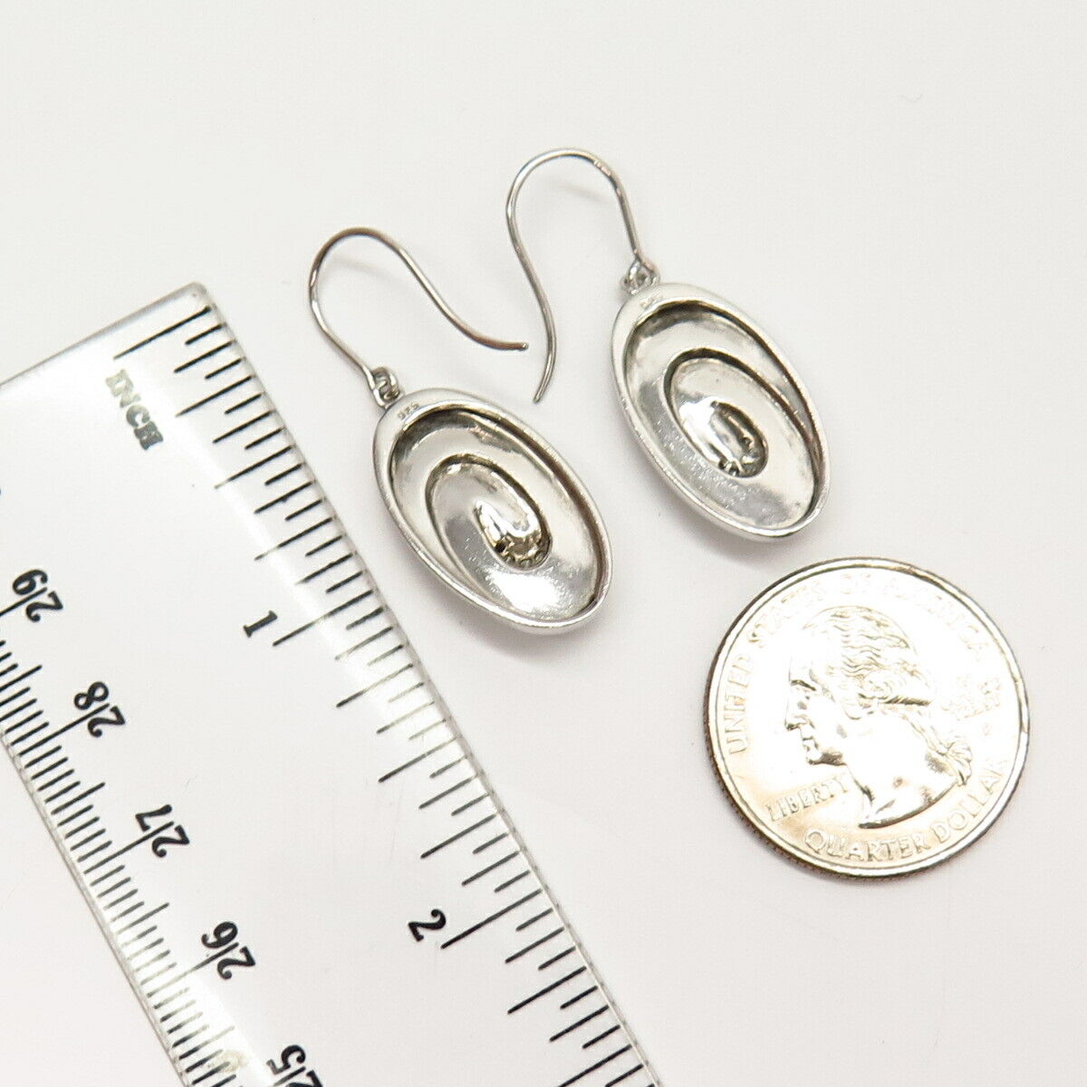 925 Sterling Silver C Z Swirl Oval Dangling Earrings