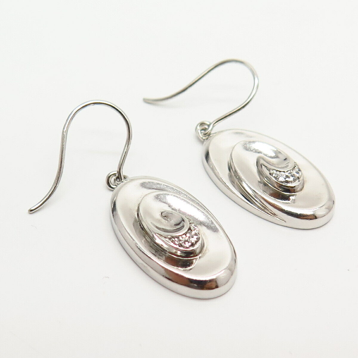 925 Sterling Silver C Z Swirl Oval Dangling Earrings