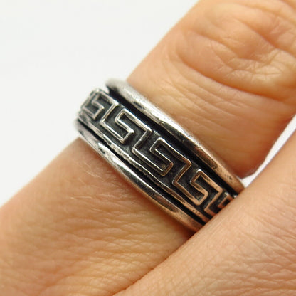 925 Sterling Silver Vintage Greek Maze Rotating Band Ring Size 5 3/4