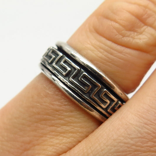 925 Sterling Silver Vintage Greek Maze Rotating Band Ring Size 5 3/4