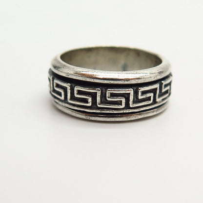 925 Sterling Silver Vintage Greek Maze Rotating Band Ring Size 5 3/4