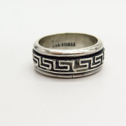 925 Sterling Silver Vintage Greek Maze Rotating Band Ring Size 5 3/4