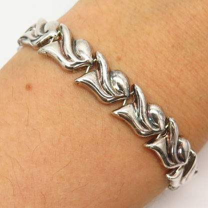 925 Sterling Silver Italy Floral Link Bracelet 7"