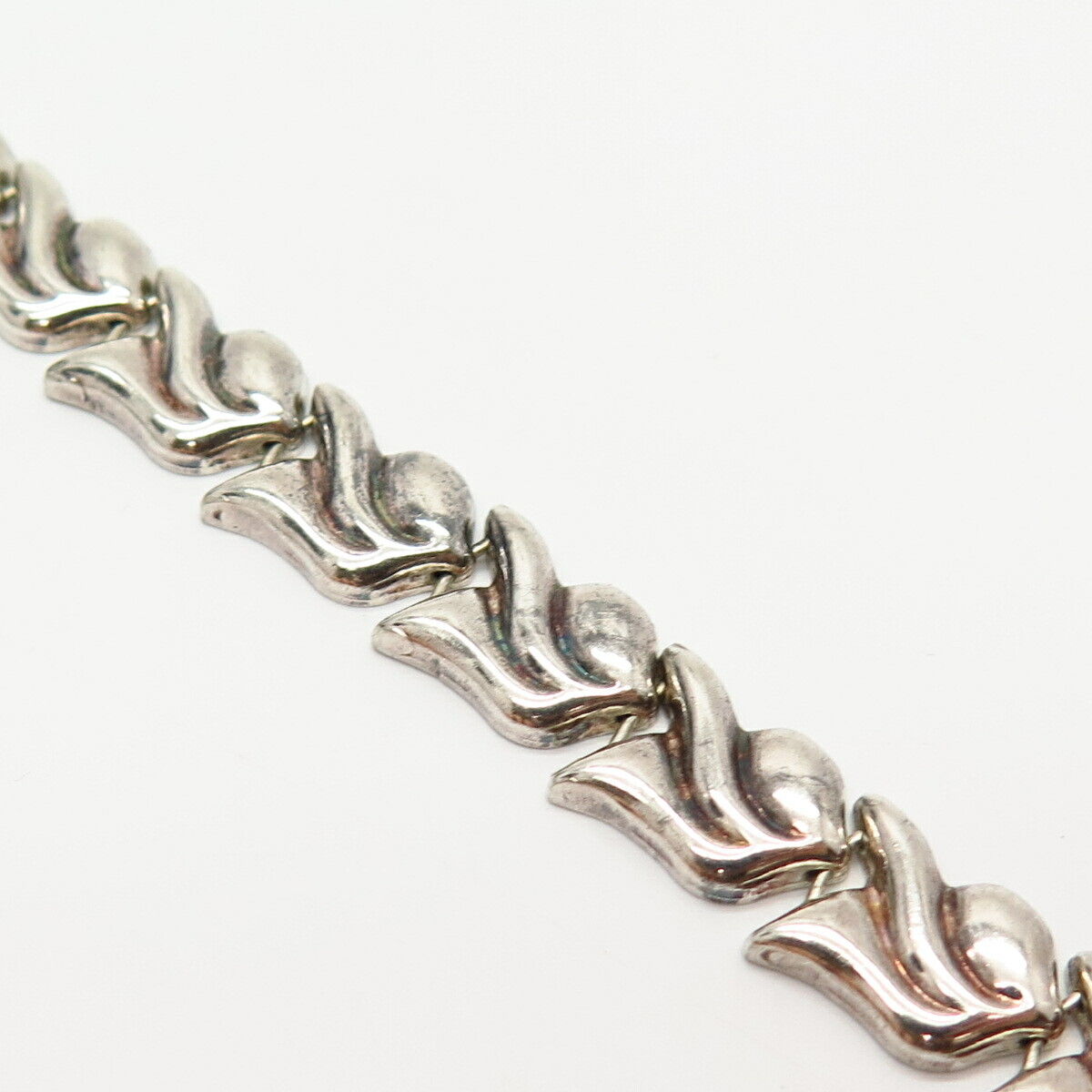 925 Sterling Silver Italy Floral Link Bracelet 7"