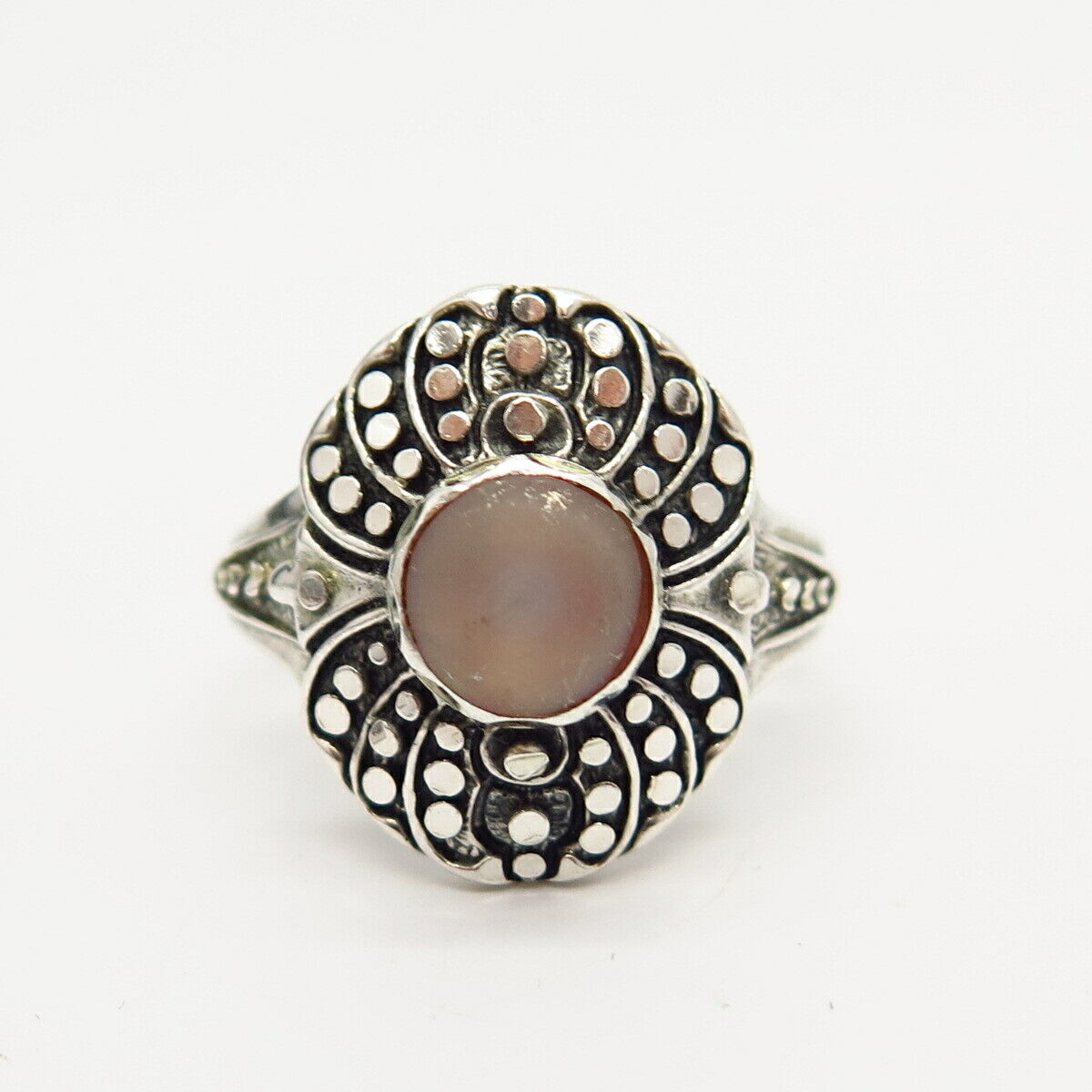 925 Sterling Vintage Silver Сloud Mother-of-Pearl Ring Size 7