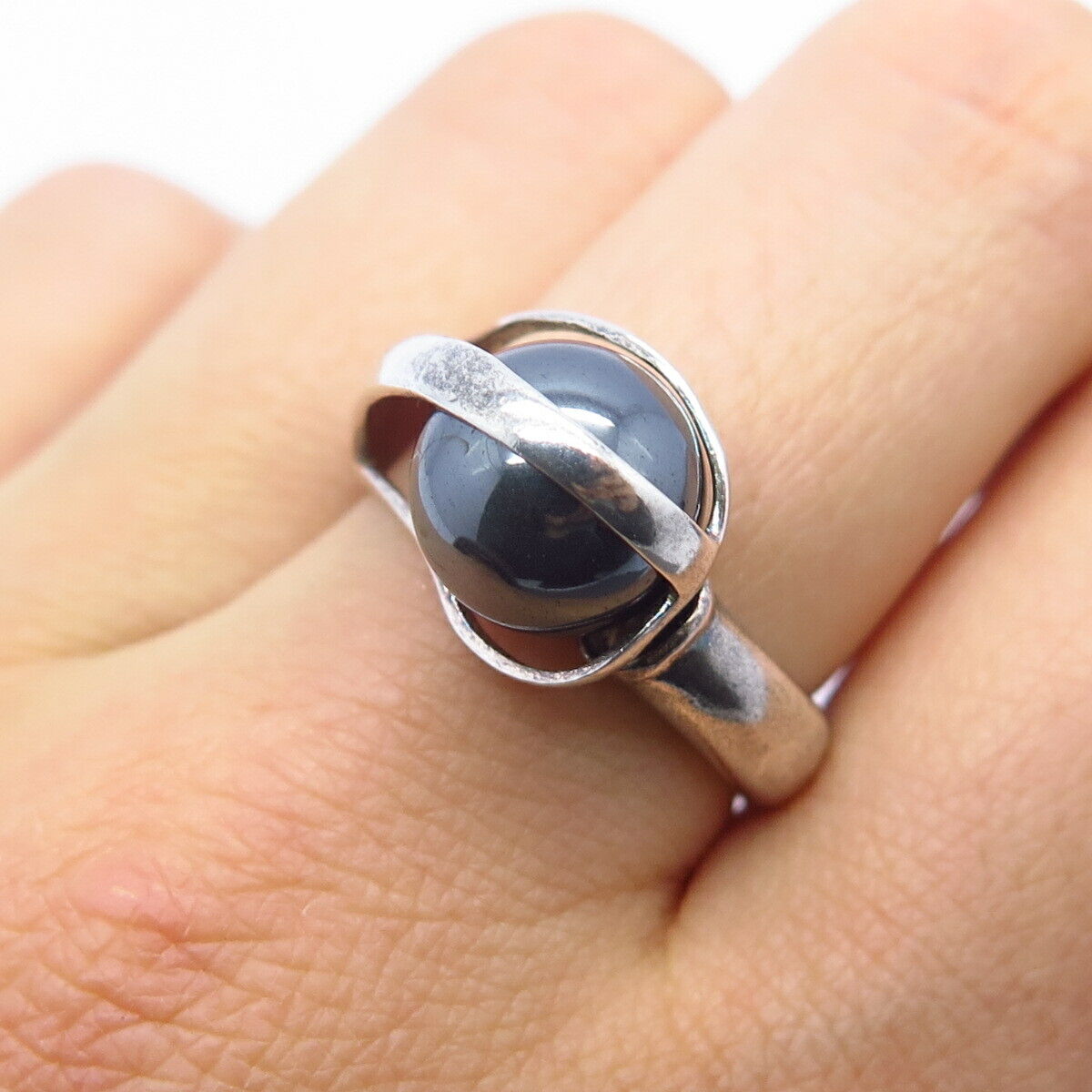 925 Sterling Silver Real Hematite Gemstone Ring Size 6 1/4