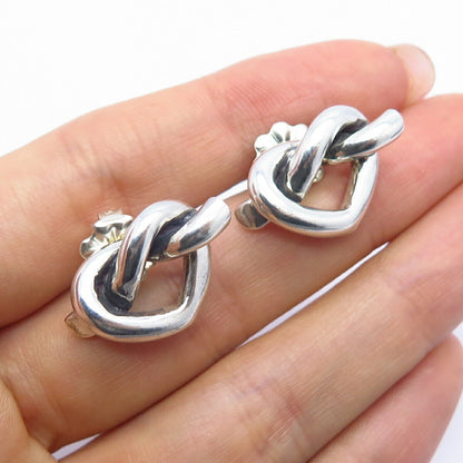 925 Sterling Silver Vintage Heart & Knot Stud Earrings