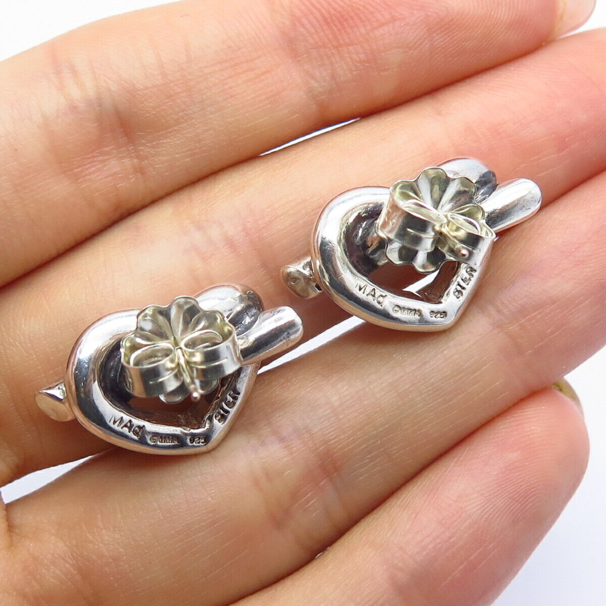 925 Sterling Silver Vintage Heart & Knot Stud Earrings